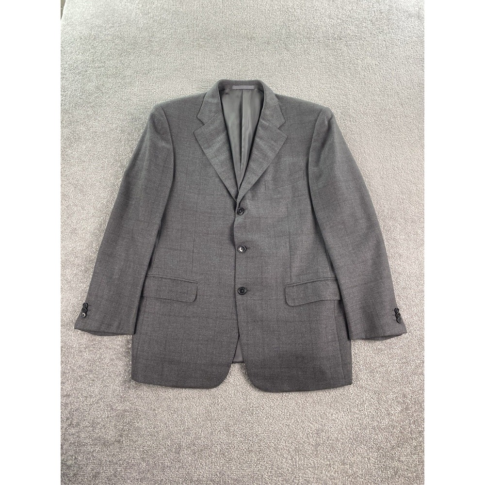 Ermenegildo Zegna Suit Jacket Mens 42 R Gray Wool Cashmere Check Flannel Italy